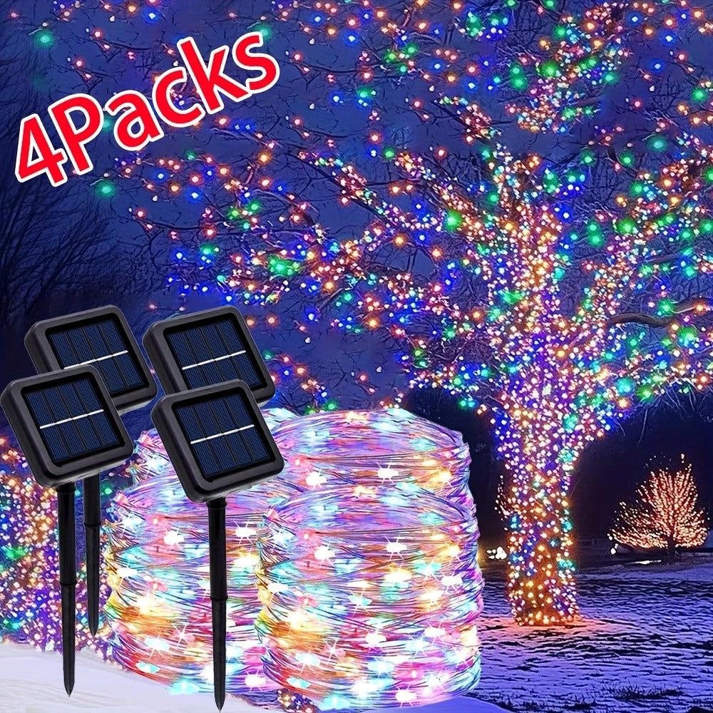 Four-Pack Solar Fairy String Lights with 400 LEDs Total, 160 Feet and Five Color Options for Patio Decor