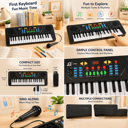 Kids Electronic Keyboard with Microphone, Black, Music Learning Toy for Boys & Girls, Sing-Along Piano Instrument, Educational Birthday Christmas Gift for Children Ages 3+