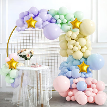 Pastel Balloon Set 370pcs – 10 & 5 Inch Macaron Latex Balloons with Wreath Kit for Birthday Party, Wedding, Graduation & Celebration Decorations