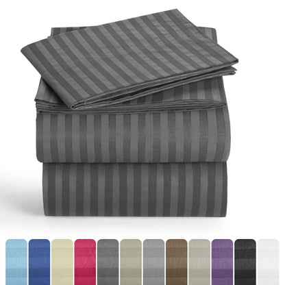 Striped Microfiber Sheet Set with 3- or 4-Piece Packages, 11 Colors and Six Bed Size Options