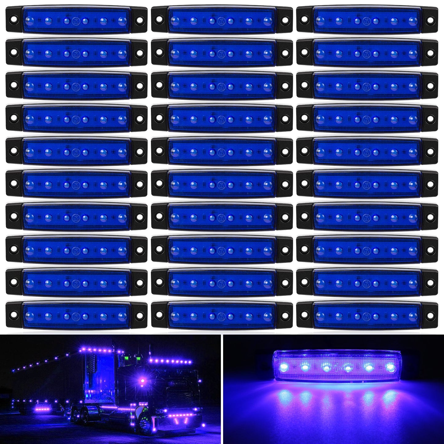 LED Side Marker Lights 30-Pack – 3.8" 6-LED Indicator Lamps for Car, Truck, Trailer & Bus, 12V Multi-Color