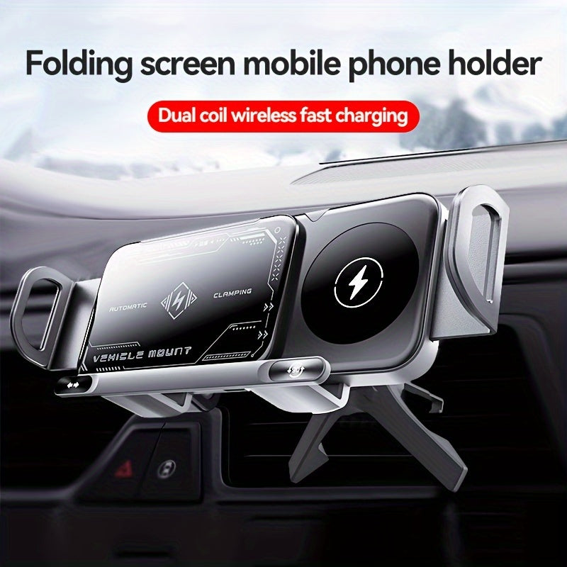 Car Wireless Charger Mount for Samsung Galaxy Z Fold 15W Auto-Clamping Fast Charging Holder – 360° Rotating Ball Joint, Air Vent & Center Console Mount, Super Capacitor Power-Off Delay | All Qi Phones