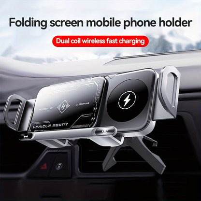 Car Wireless Charger Mount for Samsung Galaxy Z Fold 15W Auto-Clamping Fast Charging Holder – 360° Rotating Ball Joint, Air Vent & Center Console Mount, Super Capacitor Power-Off Delay | All Qi Phones