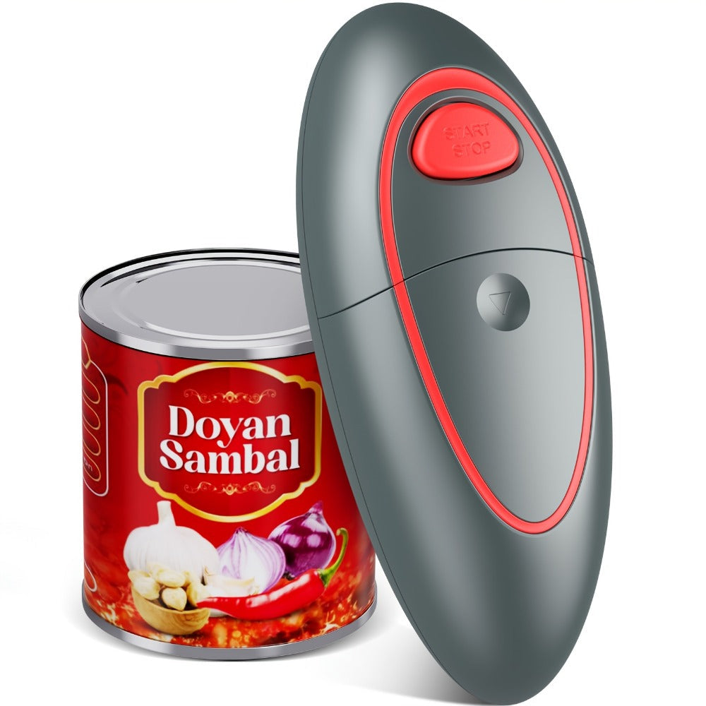 Cordless One-Touch Can Opener with Oval Body in Gray-Red, Black or White-Red Color Options