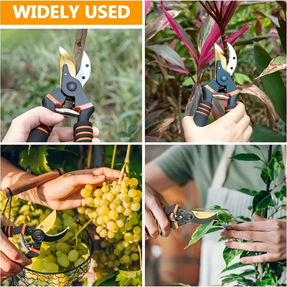 Titanium Pruning Shears 8.5 Inch T13 - Ultra-Sharp Bypass Garden Scissors, Ergonomic Black & Orange Handle, Retro Style Heavy-Duty Shears for Trimming, Landscaping & Horticulture