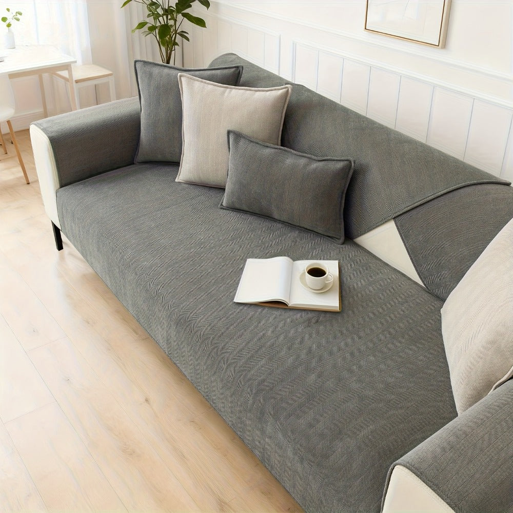 Sofa Cover Ribbed Chenille Stretch Panels with Non-Slip Design for 1 to 4 Seats, Armrests or Cushions