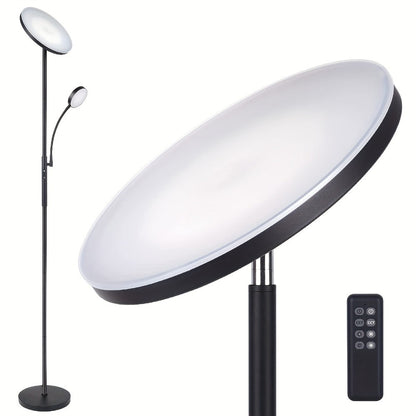 Dual-Head Torchiere Floor Lamp with 27W Main Light, 7W Reading Arm, Four Color Temperature Modes and Remote or Touch Control