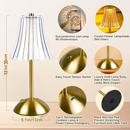 Crystal LED Table Lamp Vintage USB Rechargeable 3 Color Dimmable Touch Control Bedside Night Light for Bedroom Living Room Office Reading Relaxation Ambiance Modern Desk Lamp 1pc or 2pcs