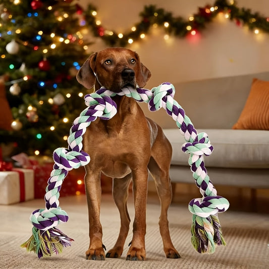 Dog Toy Six-Knot Twisted Rope Bone in Two Colorways for Tug, Fetch and Chew Play with Medium or Large Dogs