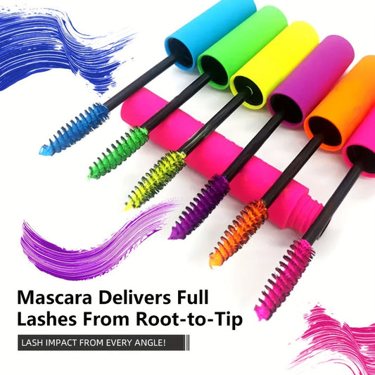 Colorful Mascara Set 6 Vivid Shades — Waterproof Smudge-Proof Curling Volumizing Lash Makeup, Purple Green Red Yellow Orange Blue, Festival Halloween Gift for Girls & Makeup Lovers