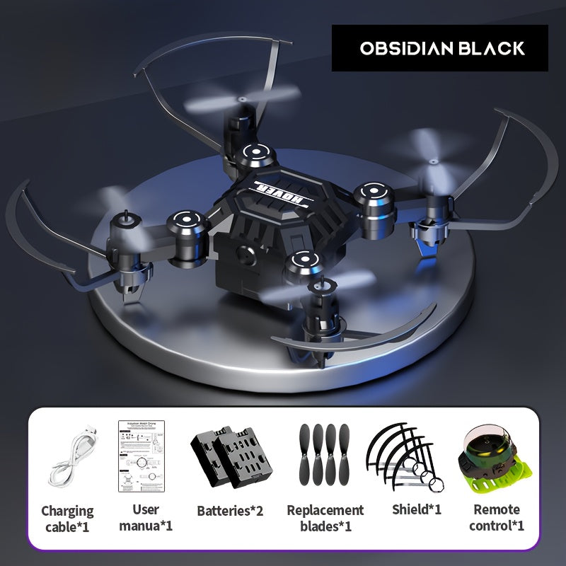 Watch-Controlled Mini RC Drone with Two Rechargeable Batteries in Blue, Green or Black for Indoor Flight