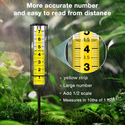 Adjustable Outdoor Rain Gauge with Large Transparent Tube, Metal Frame and 21- to 28-Inch Height Options