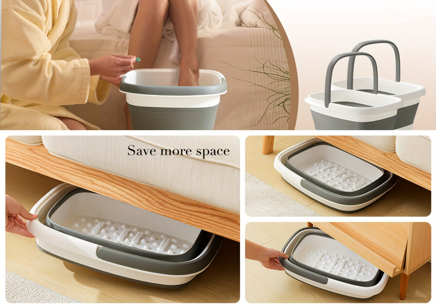 Collapsible Foot Soak Basin with Carry Handle in Protected Folding Green or Folding Pink Styles
