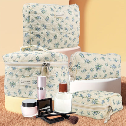 Makeup Bag – Quilted Makeup Bag Set 4-Piece Floral Rose Coquette Aesthetic Premium Cotton Cosmetic Organizer Travel Toiletry Pouch 4…