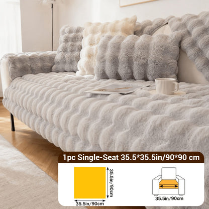 Sofa Cover Bubble Faux Rabbit Fur Panels with Silicone Non-Slip Backing for Seat, Armrest or Backrest