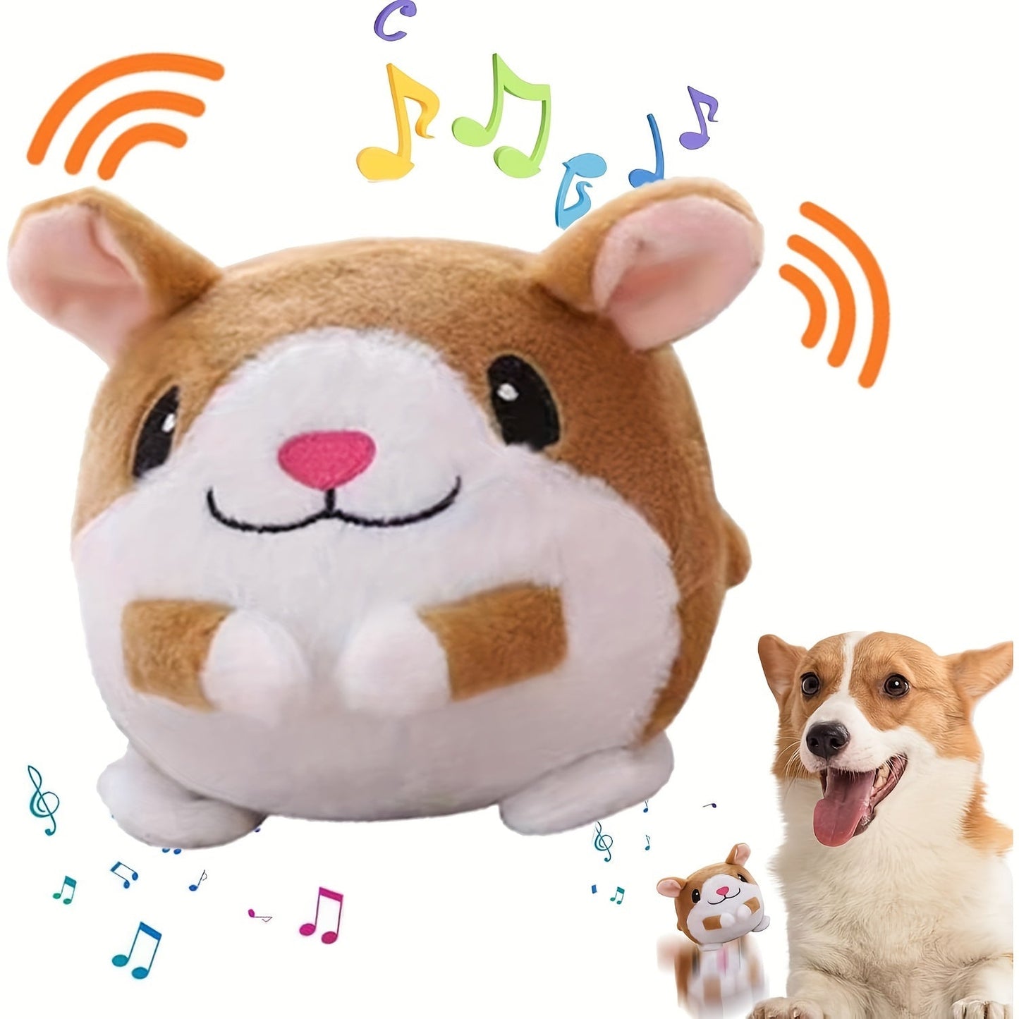 Dog Toy USB-Rechargeable Bouncing Character Ball with Recording and Music Modes in Five Styles