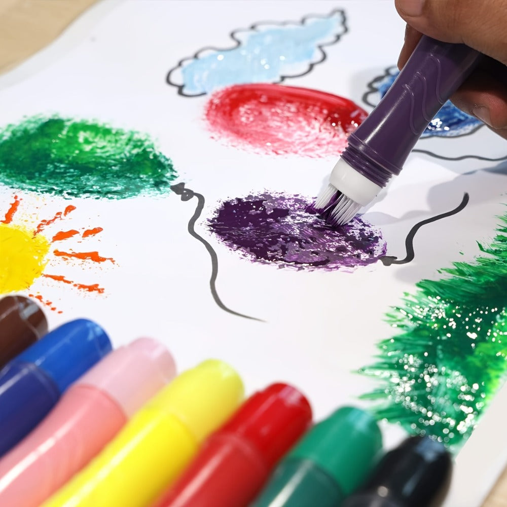 Tempera Paint Set for Kids 12 Colors Washable – Squeezable Brush Pens Neon Basic Pastel 24ml Each | Refillable Non-Toxic Art Supplies for Early Learning Finger Painting | Birthday Christmas Gift