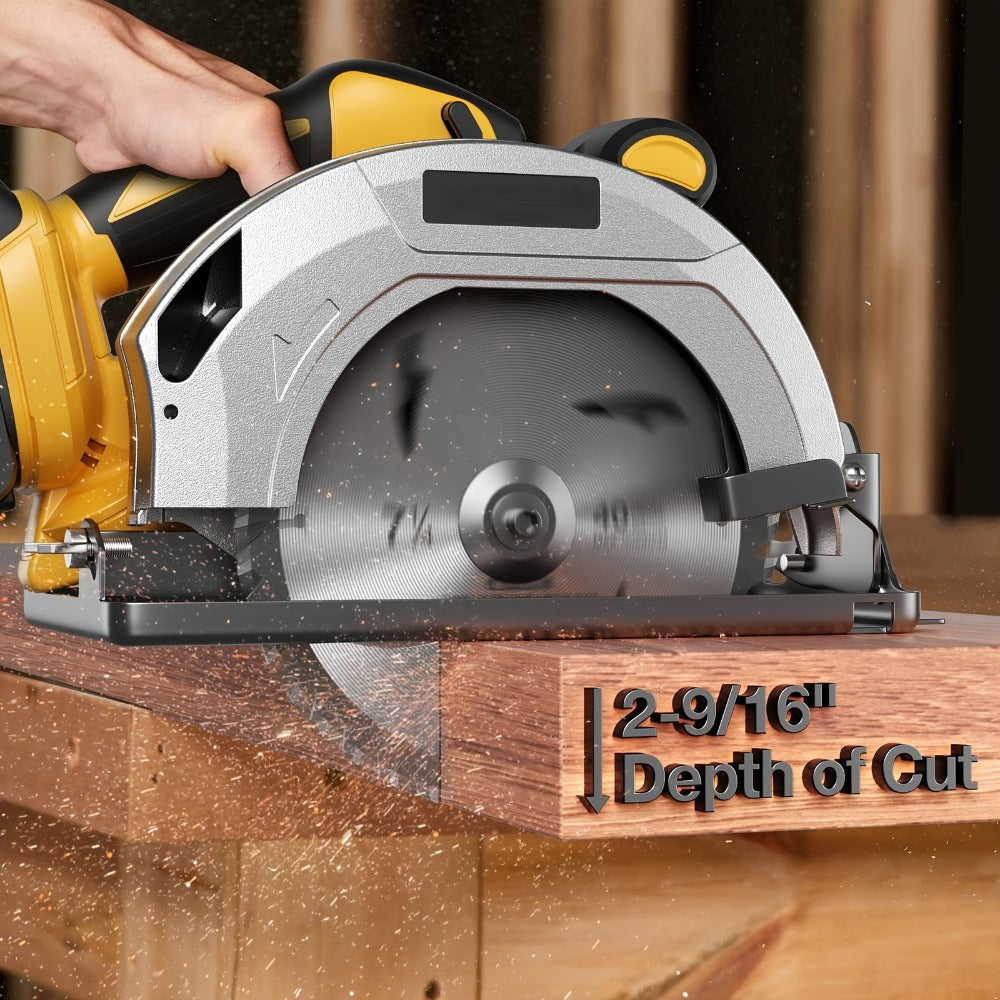 Cordless Circular Saw Compatible with DeWalt 20V MAX Battery | 7-Inch Brushless Electric Saw, 0-50° Bevel, 2 Blades Included – Woodworking, Stone & Plastic Cutting