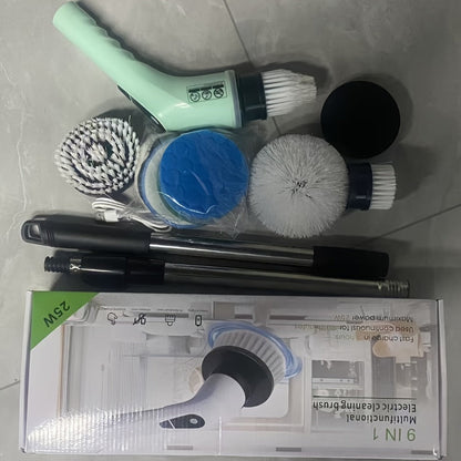Electric Spin Scrubber with 9 Interchangeable Brush Heads 5 Speed Settings & 3 Extendable for Home Cooking, Dining and Outdoor Meals