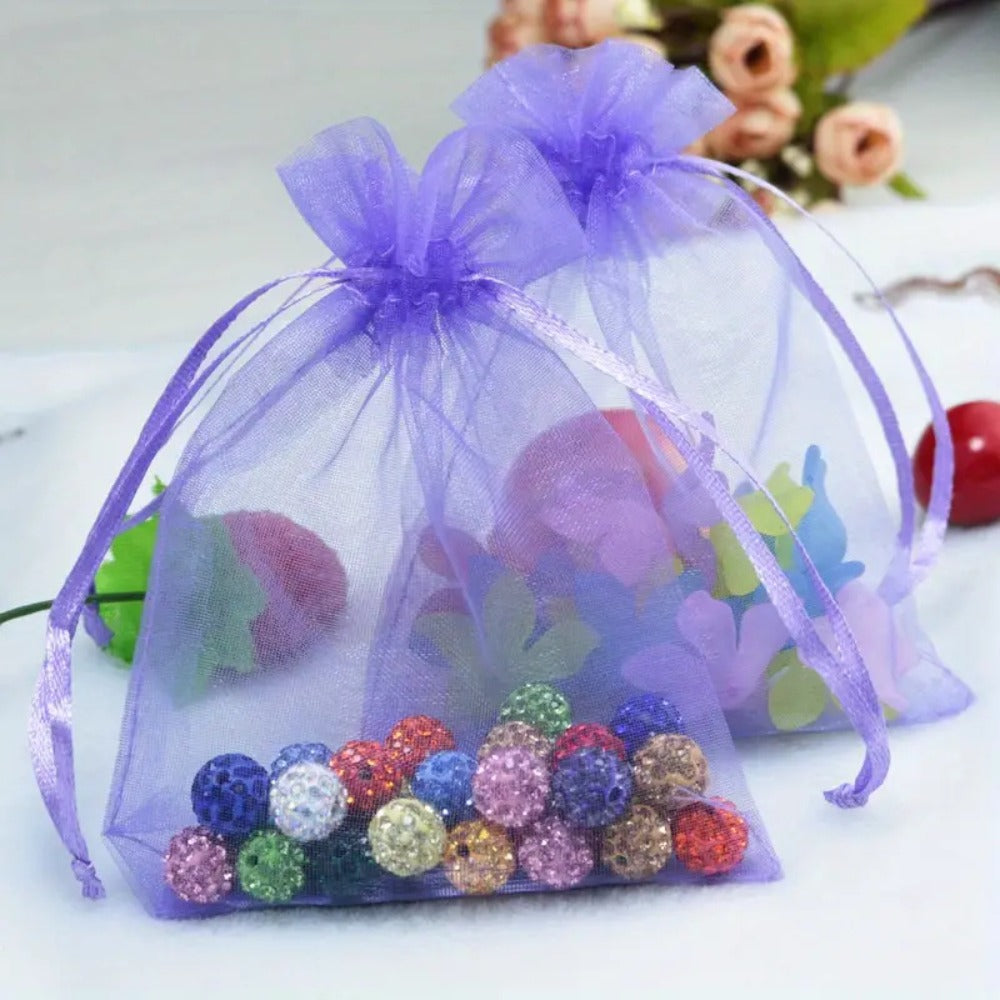 Organza Drawstring Gift Bags, 200-Piece Mixed-Color Set in 2.76 x 3.54 or 3.94 x 5.90 Inch Sizes for Favors and Jewelry