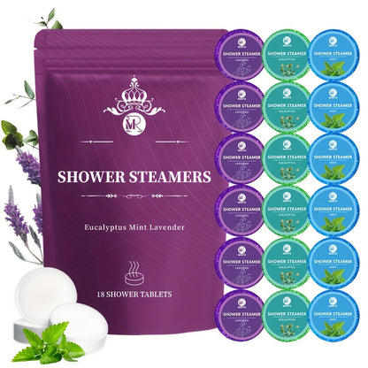 Lavender, Mint and Eucalyptus Shower Steamer Gift Box with 18 Round Tablets in Three Fragrance Labels
