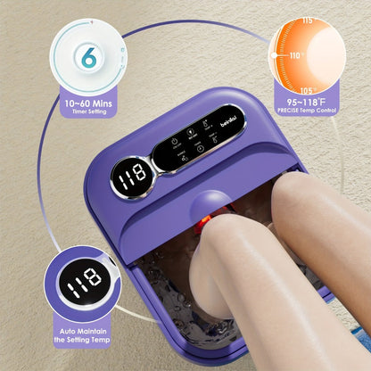 Collapsible Foot Spa with Heater, Temperature Control, Bubbles, Six Rollers and Two Color Options