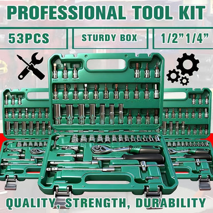 Impact Socket Set, 53-Piece Tool Set, 47-Piece 3/8" Drive & 34-Piece 1/2" Drive, SAE & Metric Sizes