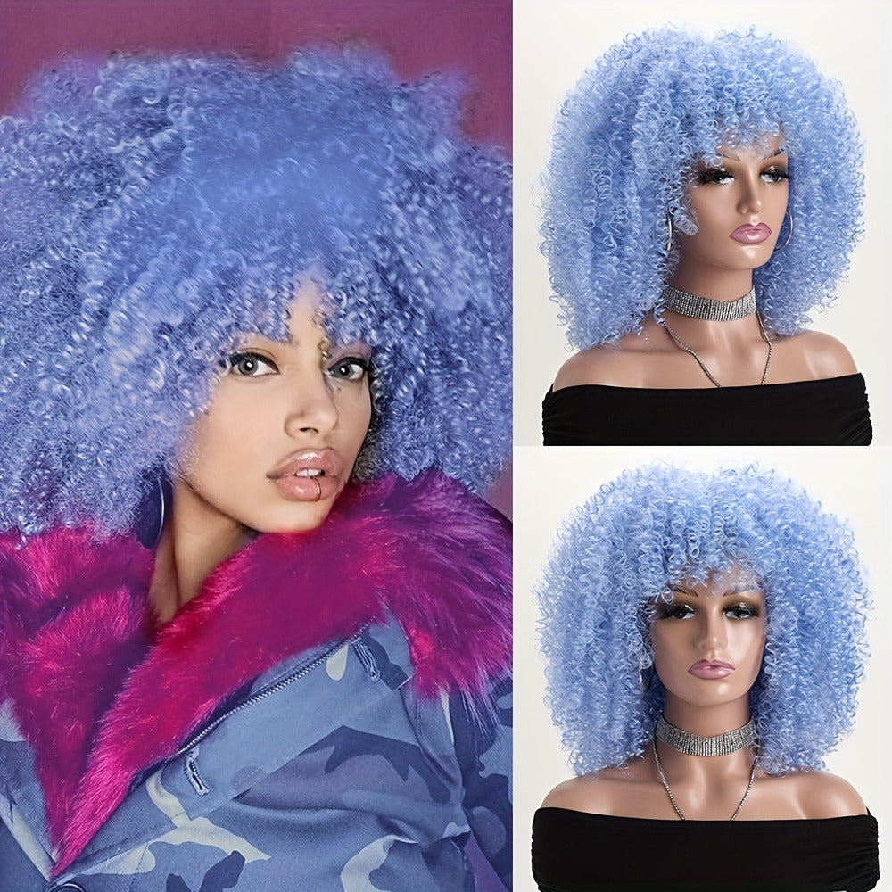 Synthetic Wig 16-Inch Kinky Curly Afro with Elastic Net Cap in 18 Color Options for Cosplay Looks