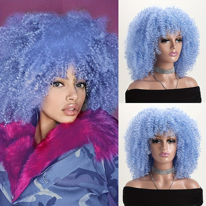Synthetic Wig 16-Inch Kinky Curly Afro with Elastic Net Cap in 18 Color Options for Cosplay Looks