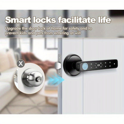 Smart Door Lock Handle with Fingerprint, Keypad, IC Card, App and Key in Single or Double Row Options