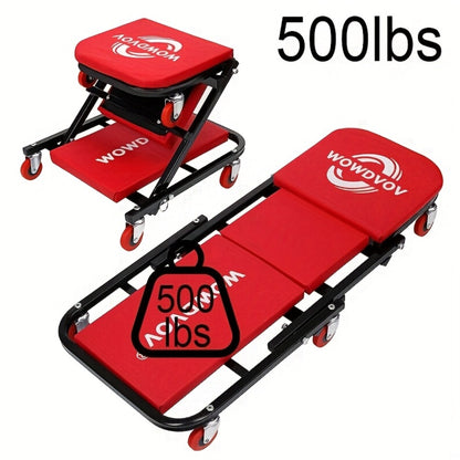 Mechanic Creeper 3-in-1 Z-Shape – 500 lb Capacity Foldable Garage Repair Stool, Lying Sitting Leaning Rolling Creeper with 6 Wheel Rollers for Auto Repair