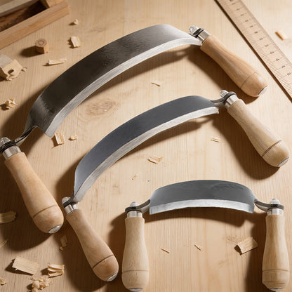 Curved Drawknife Woodworking Tool with Two Wood Handles in 5-, 8- or 10-Inch Blade Length Options