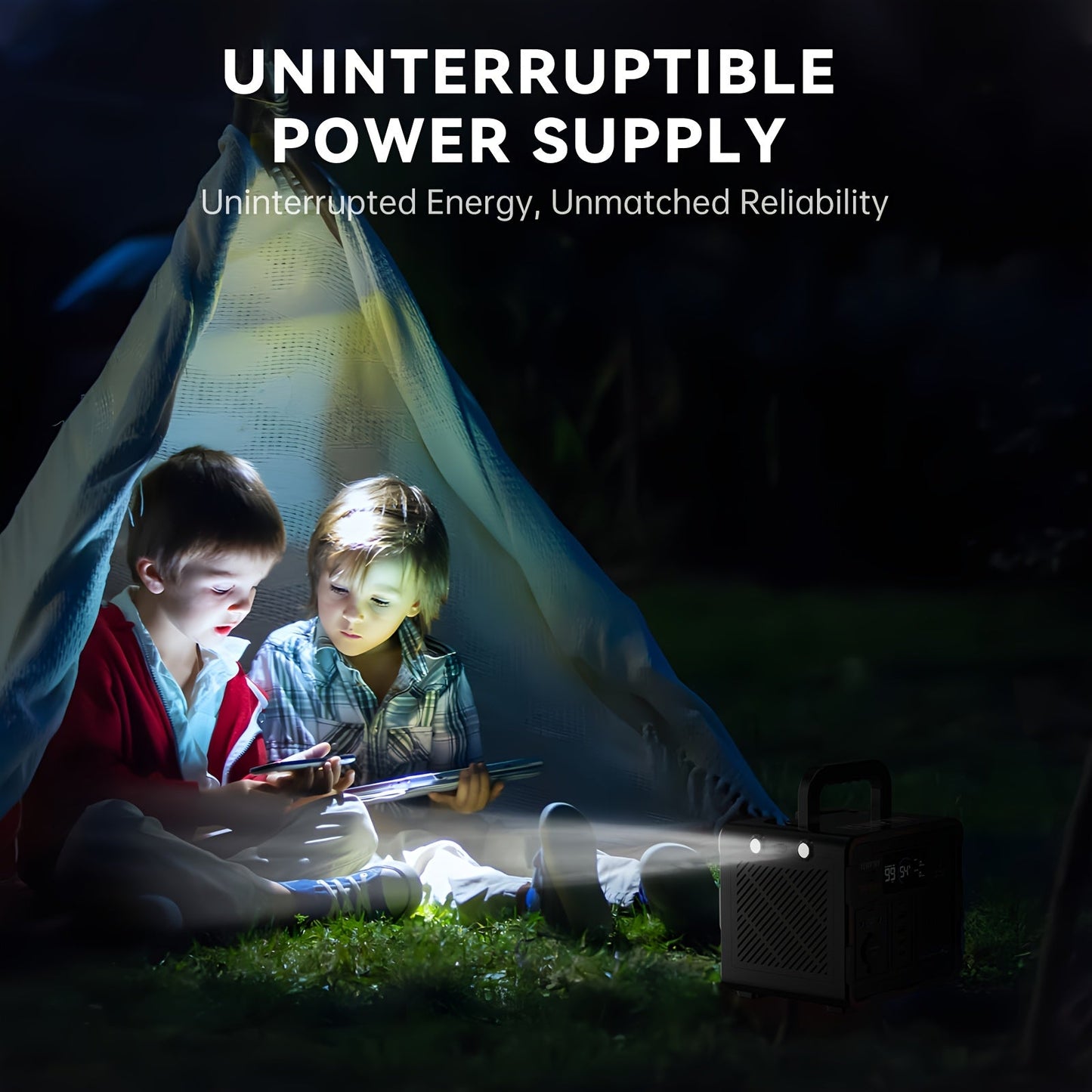 Portable Power Station 259Wh 300W or 599Wh 600W with AC, DC, USB, LiFePO4 Cell Pack and LED Light