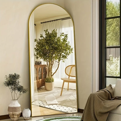 Full Length Mirror Floor Standing with LED Light - Arched & Rect Aluminum Frame Dressing Mirror for Bedroom Living Room, Black/Golden/White