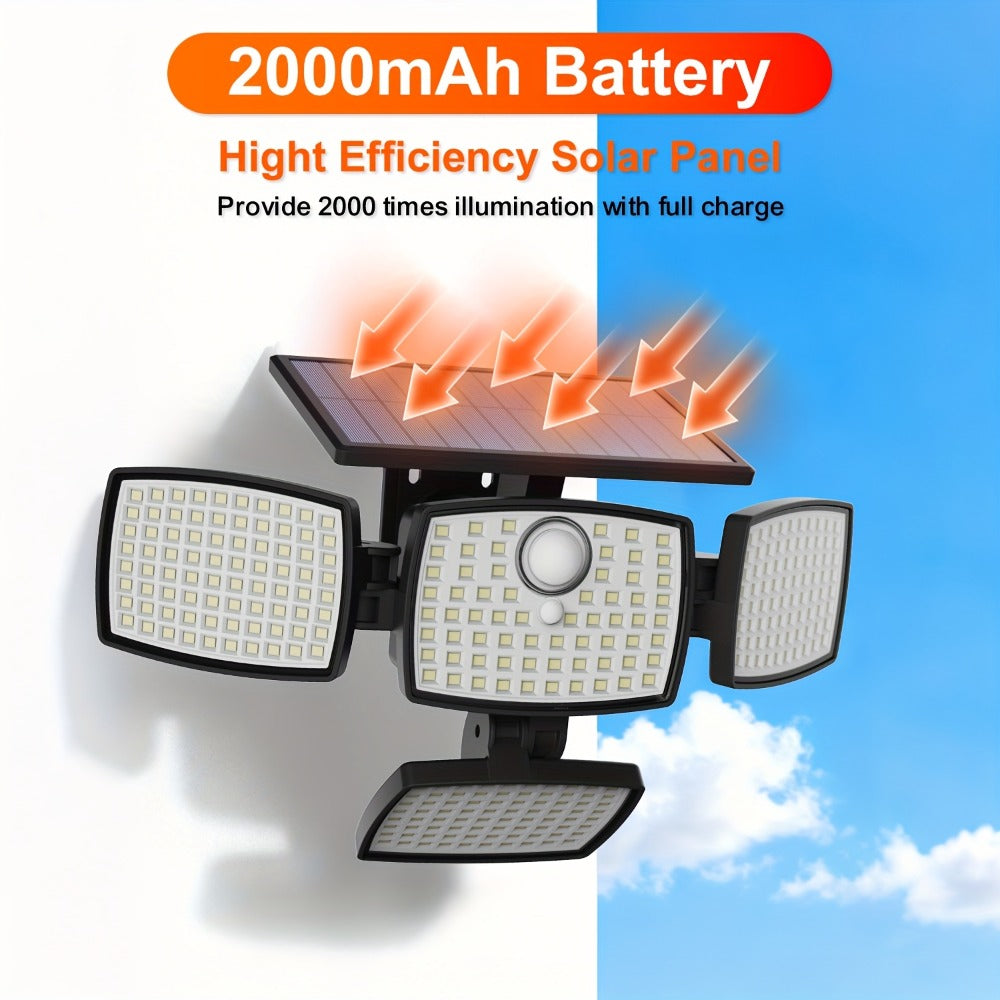 Solar Outdoor Motion Sensor Light 4-Head 3000LM, 270° Wide Angle, 3 Modes, Remote Control for Garden, Pathway and Patio Lighting