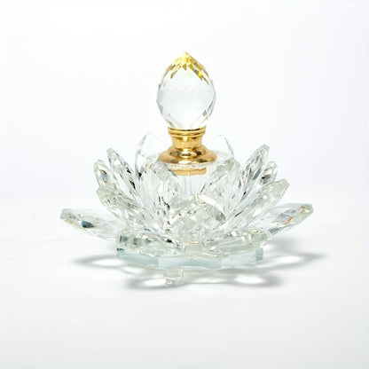 Lotus Shaped Glass Perfume Bottle Crystal Desktop Ornament Decorative Vase Figurine Home Decor Gift for Birthday Christmas Holiday