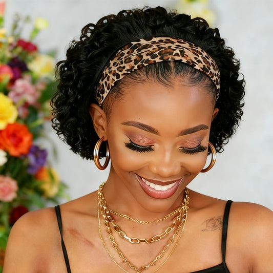 Kinky Curly Headband Wig Human Hair Brazilian 150% Density Glueless 6 Inch | No Glue No Gel Black Burgundy Rust | Beginner Friendly Daily Wear Protective Style Women