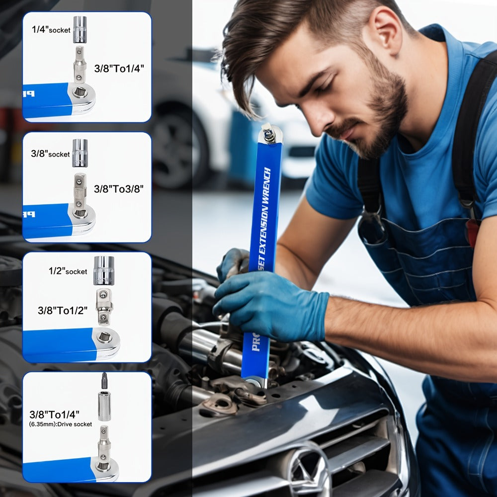 Two-in-One Offset Ratchet Wrench with Three Square-Head Adapters in Four Handle Color Options