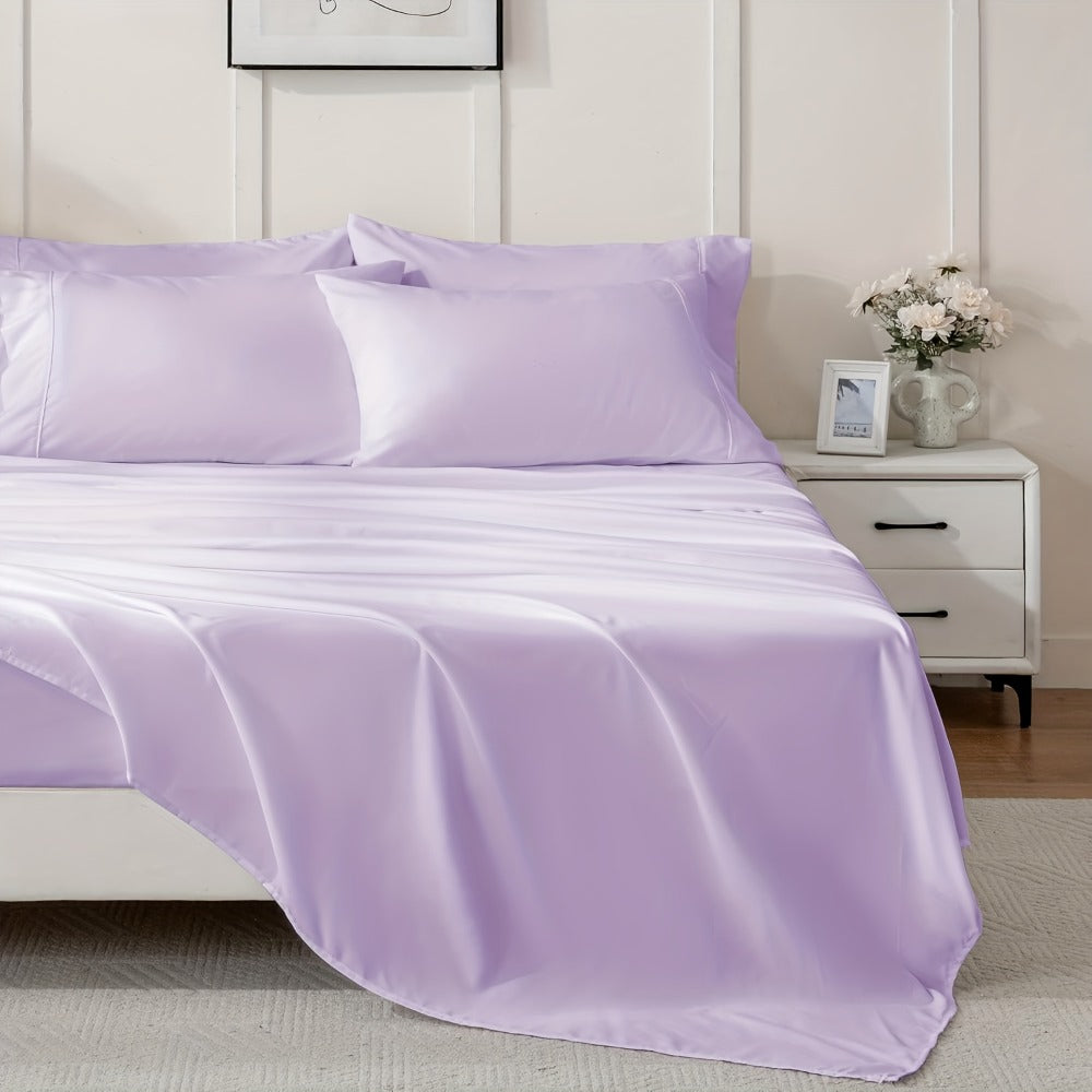Bed Sheet Set 6-Piece Bamboo Fabric with 40–44 cm Pocket, Double-Stitched Edges and Seven Colors
