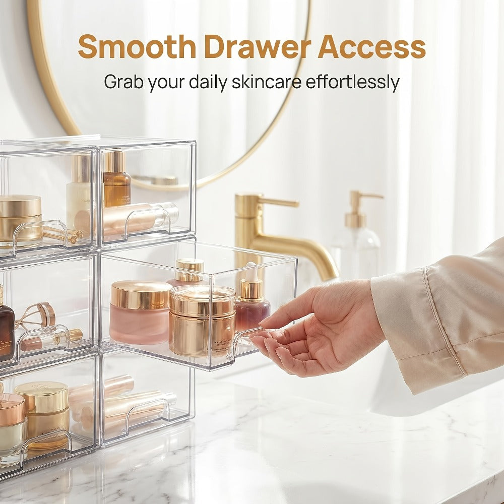 Clear Stackable Storage Drawers, 8-Pack Pull-Out Organizer Bins for Bathroom Cabinets, Vanity Desks and Countertops