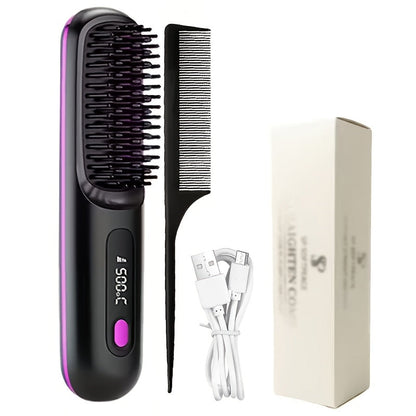 Cordless Mini Hair Straightener Wireless Flat Iron USB Rechargeable 2000mAh 3-Speed Adjustable Temp LED Display Professional Styling Smooth Shiny Hair Travel Home Black White