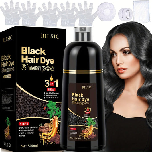 Hair Dye Shampoo 16.91oz (500ml) — 3-in-1 Herbal Formula with Plant Squalane for Instant Gray Coverage, Deep Conditioning & Everyday Cleansing | Fluffy Smooth Finish | Men & Women All Hair Types