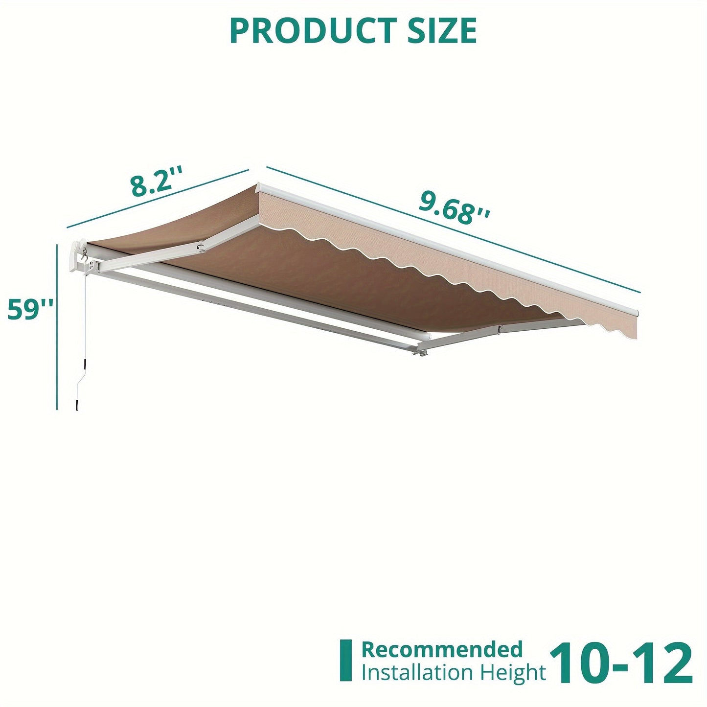 Retractable Awning Patio Manual Crank Aluminum UPF80+ Waterproof