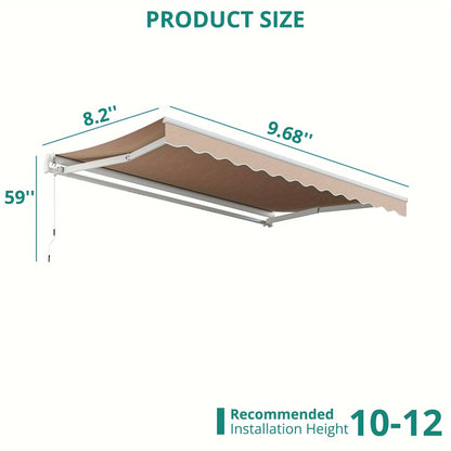 Retractable Awning Patio Manual Crank Aluminum UPF80+ Waterproof