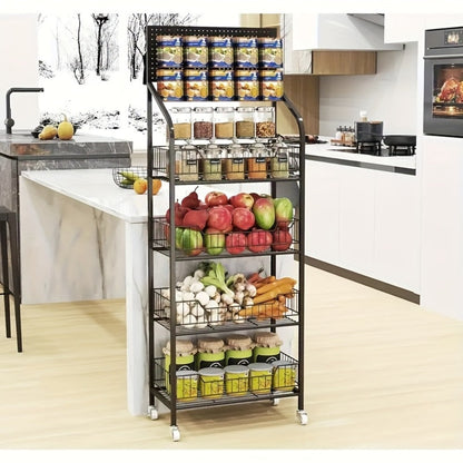 Four-Tier Rolling Display Rack with Wire Basket Shelves, Top Sign Panel and Exact 55 by 24 by 11 Option