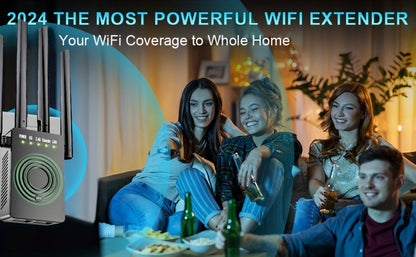 WiFi Range Extender 1200Mbps Dual-Band 2.4/5.8GHz with Four Antennas, WPS Control and Ethernet Port in Black