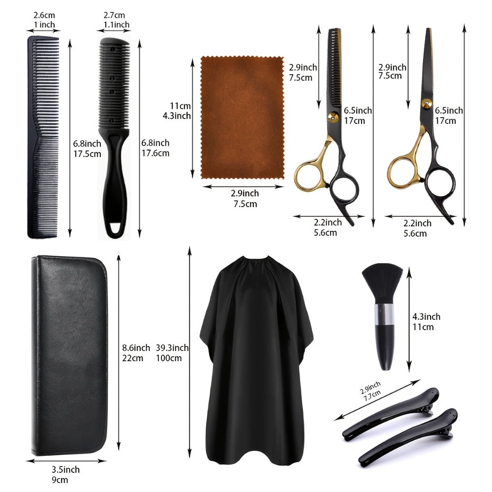 13-Piece Hair Cutting Scissors Kit with Straight and Thinning Shears, Combs, Cape and Storage Case