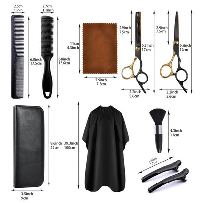 13-Piece Hair Cutting Scissors Kit with Straight and Thinning Shears, Combs, Cape and Storage Case