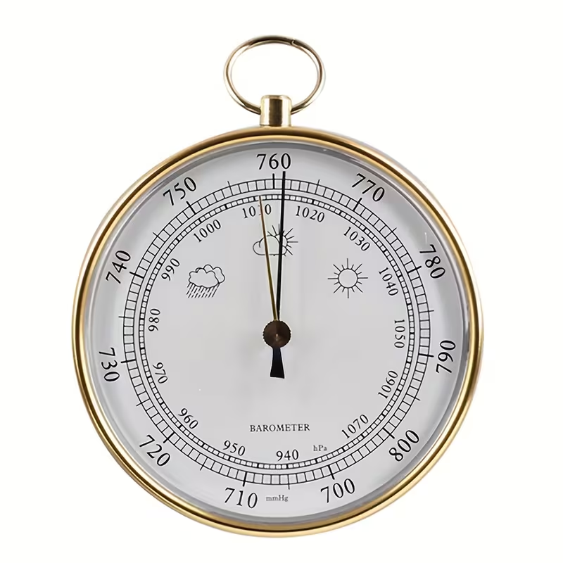 3.94-Inch Mechanical Barometer with Analog Pressure Dial, Hanging Ring and Wall-Mount Back