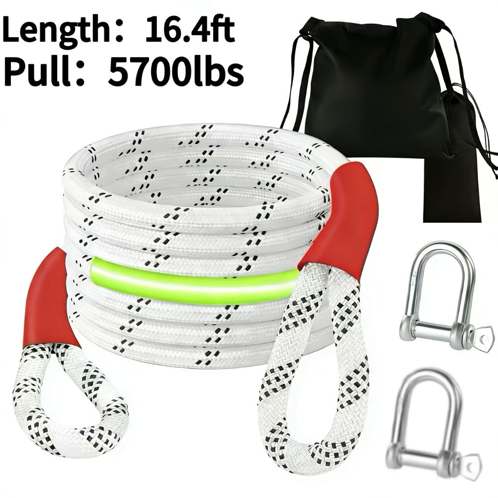Recovery Tow Strap Heavy Duty - Up to 48000 LBS Break Strength, Kinetic Tow Rope with 2 D-Ring Shackles, Reflective Safety Flag & Storage Bag, for Truck Jeep ATV SUV UTV Off Road